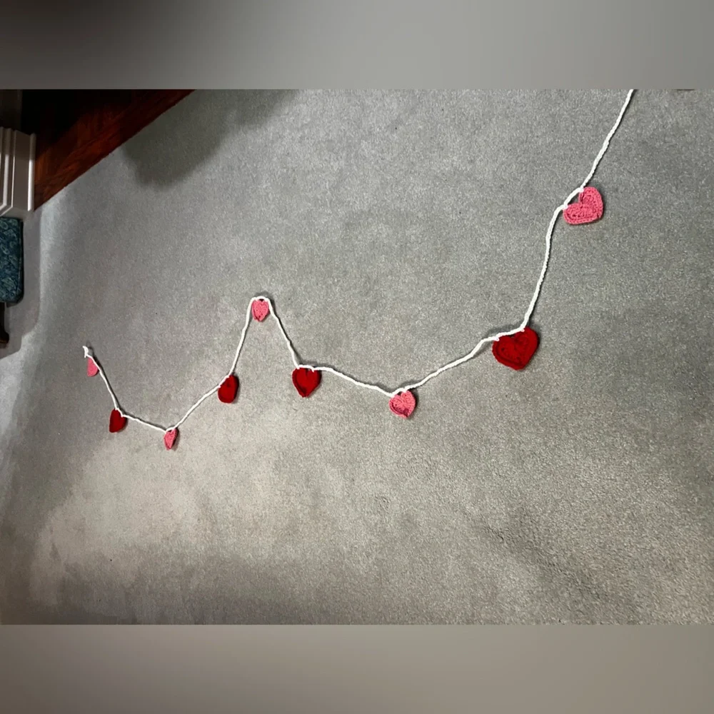 Hand Crocheted Pink & Red Heart Valentines Garland Decor